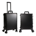 LED Makeup Train Case Lighted Rolling Travel Portable Cosmetic Organizer Box with Mirror and 4 Detachable Wheels Black